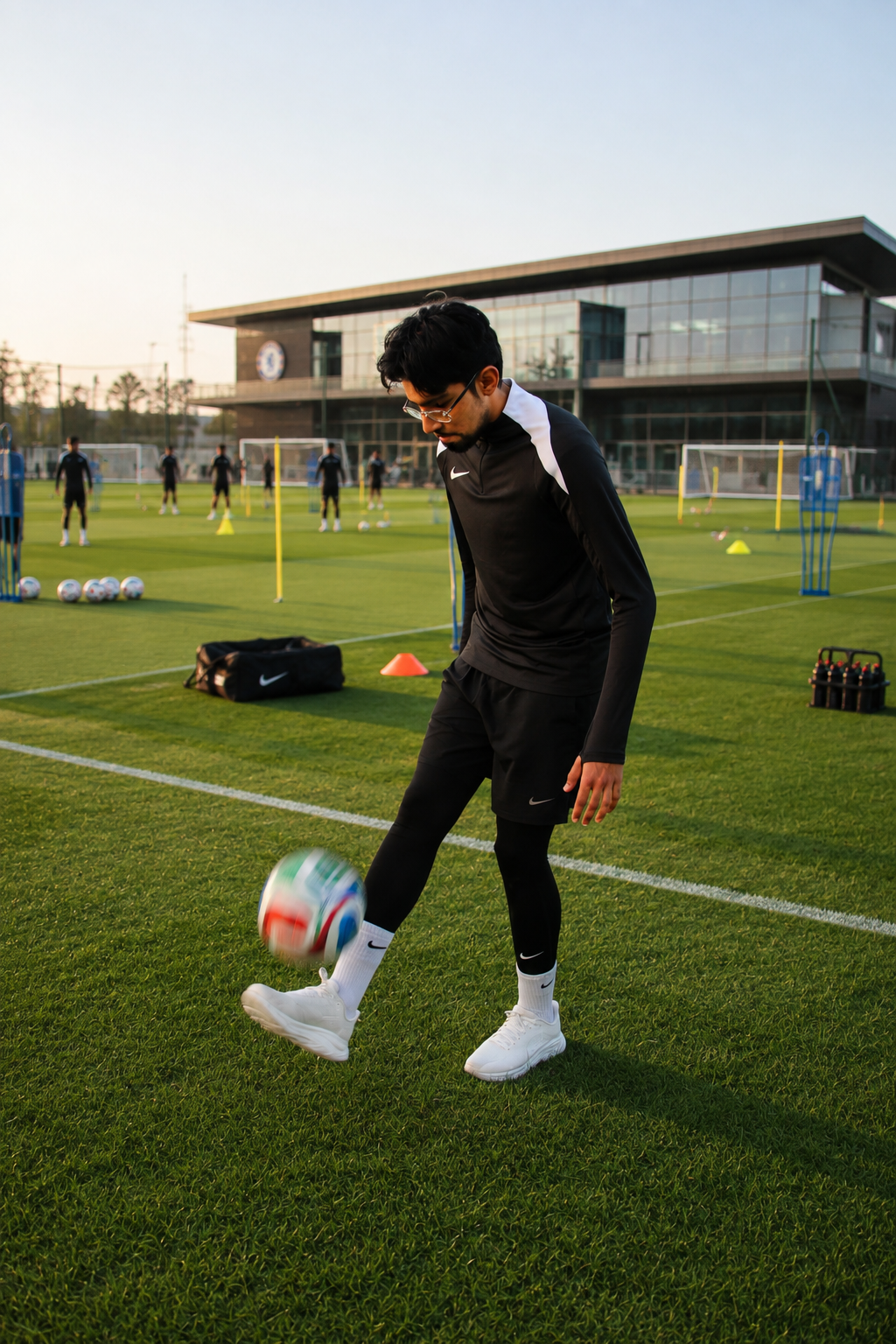 Muhammed Nabeel Arbee juggling a ball at a training ground